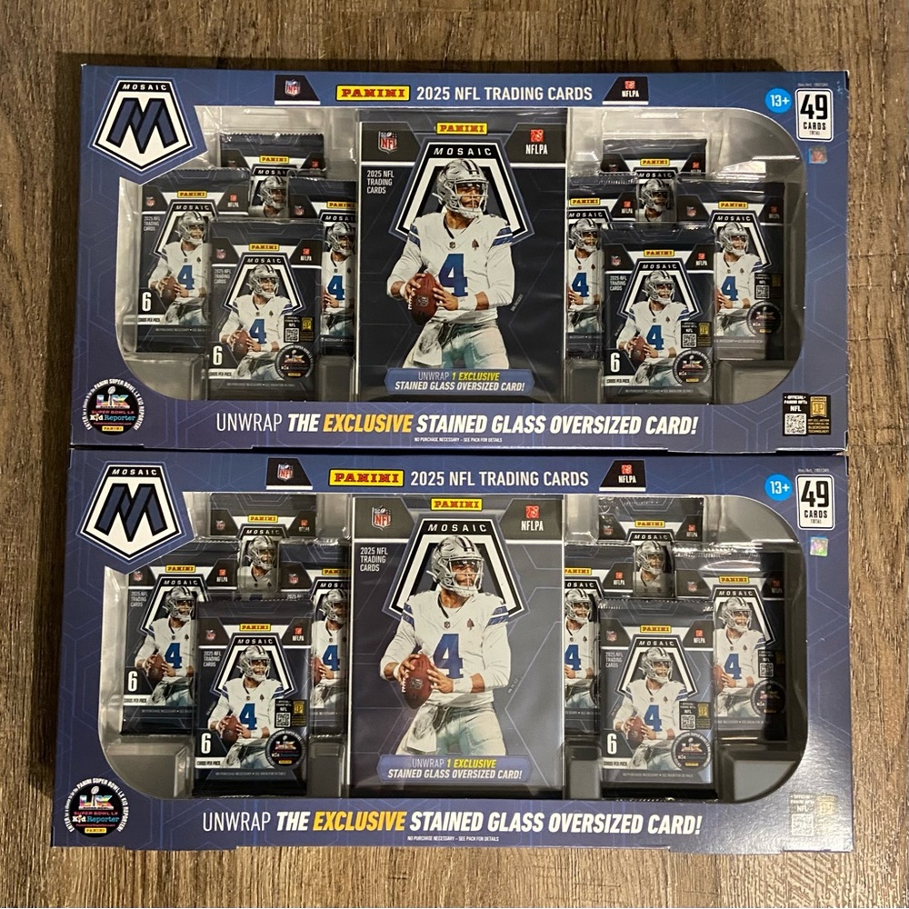 Lot of 2 2025 Panini Mosaic Football Bundle Jumbo Stained Glass 16 Total Packs